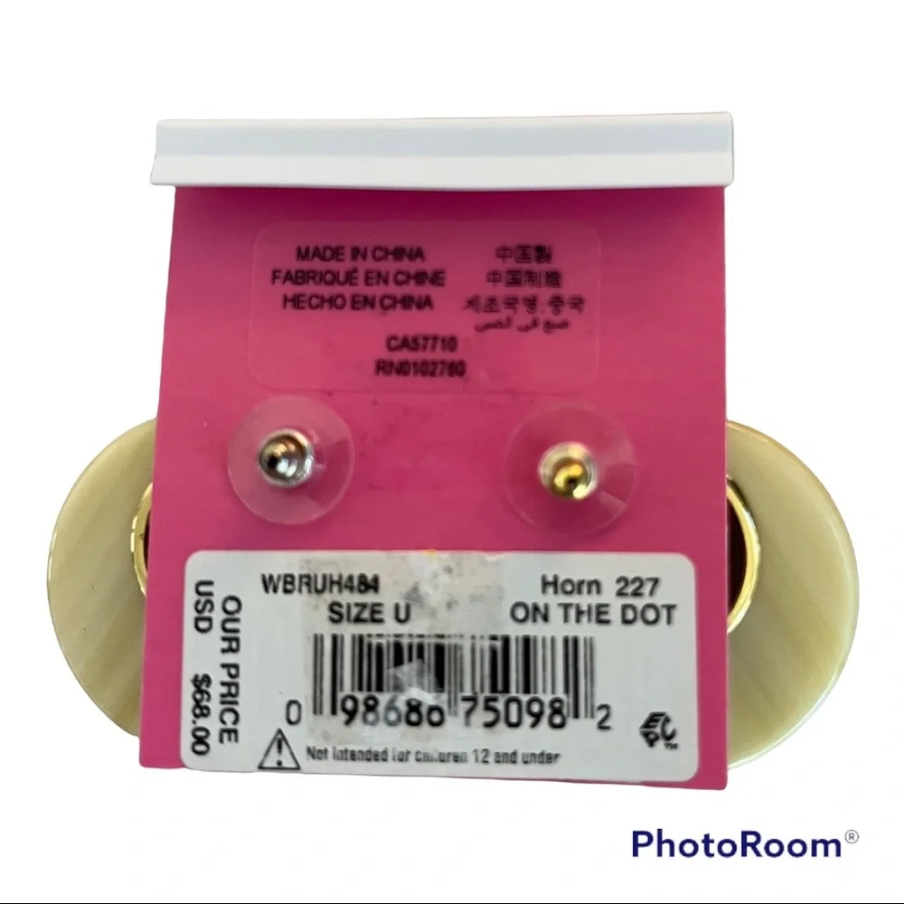 NWT Kate Spade Gold Plated and Horn/Cream Marble On The Dot Stud Hoop Earrings - Picture 5 of 5